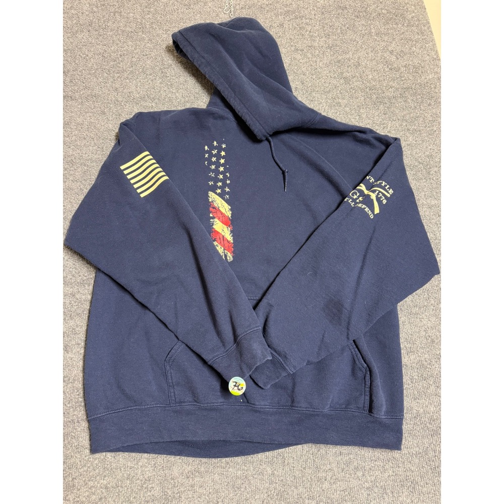 Grunt Style Men's Navy Fleece Pullover Hoodie USA Flag Graphic Pockets XL